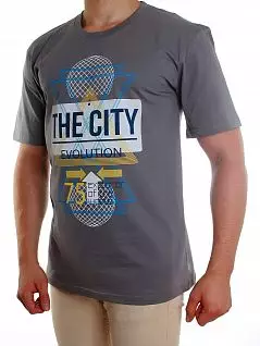 Мягкая серая мужская футболка из хлопка со стильным принтом Альфа 1799 экри распродажа